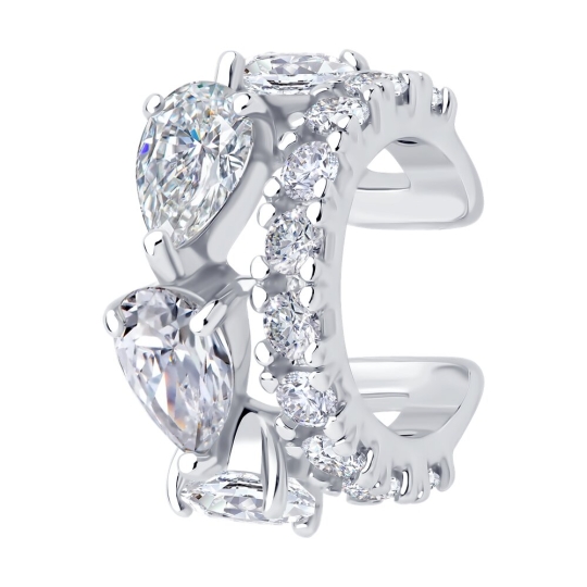 Серьга-кафф из серебра с фианитом