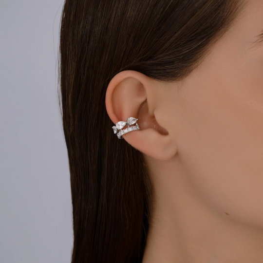 Серьга-кафф из серебра с фианитом