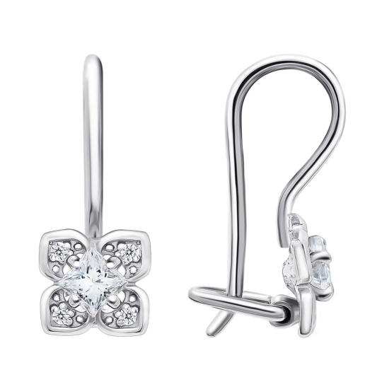 Серьги из серебра с ювелирными кристаллами мятный оникс и фианитами