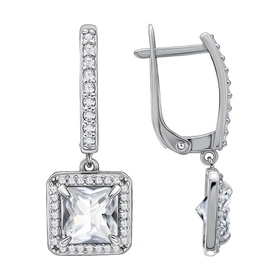 Серьги из серебра с сапфировыми корундами и фианитами