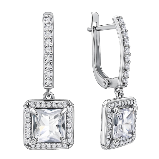 Серьги из серебра с сапфировыми корундами и фианитами