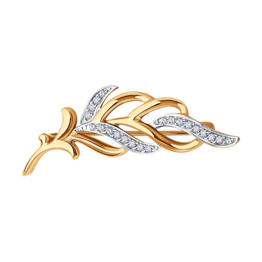 Брошь из золота с фианитами