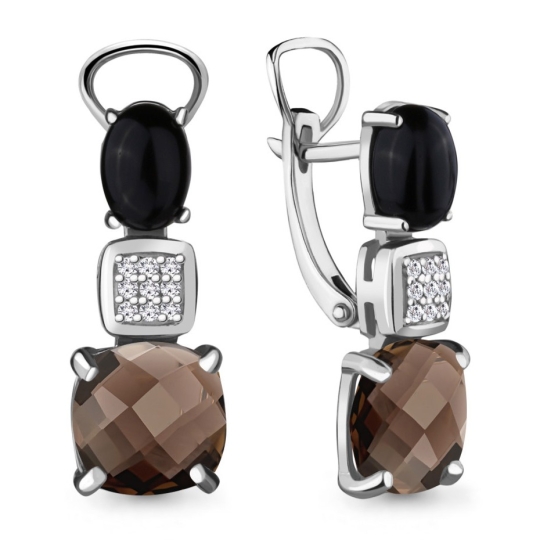 Кольцо из серебра с кварцем, ониксом и фианитами