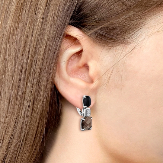 Кольцо из серебра с кварцем, ониксом и фианитами