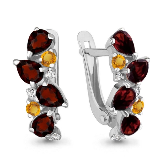 Серьги из серебра с аметистами, эмалью и фианитами