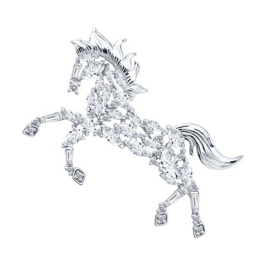 Брошь из серебра с фианитами и эмалью "Панда"