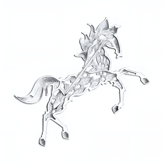 Брошь из серебра с фианитами и эмалью "Панда"