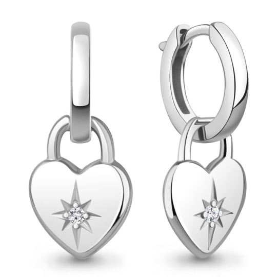 Асимметричные серьги из серебра с фианитами