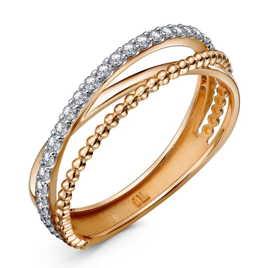 Кольцо из золота с жемчугом и фианитами