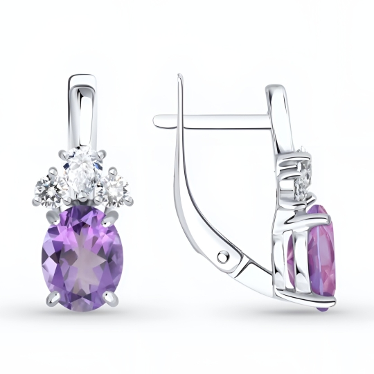 Кольцо из серебра с аметистом и фианитами