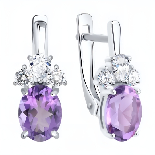 Кольцо из серебра с аметистом и фианитами