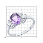 Кольцо из серебра с аметистом и фианитами