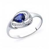 Кольцо из серебра с сапфировым корундом и фианитами