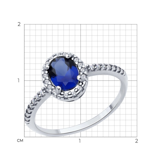 Кольцо из серебра с сапфировым корундом и фианитами