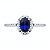 Кольцо из серебра с сапфировым корундом и фианитами
