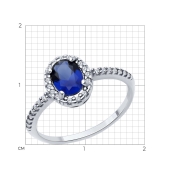 Кольцо из серебра с сапфировым корундом и фианитами