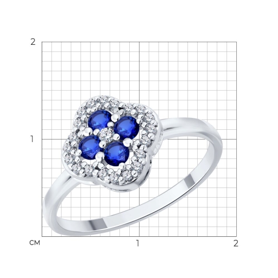 Кольцо из серебра с сапфирами и фианитами
