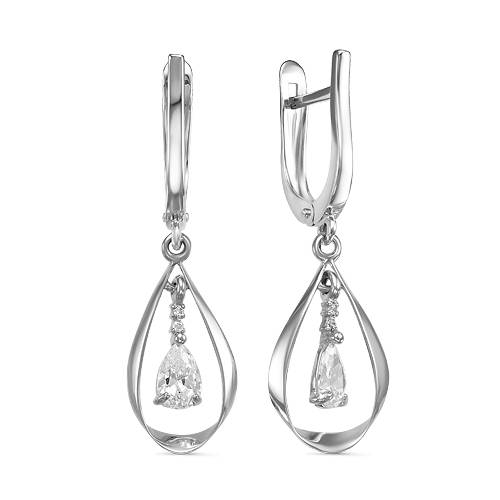 Серьги из серебра с агатом и фианитами