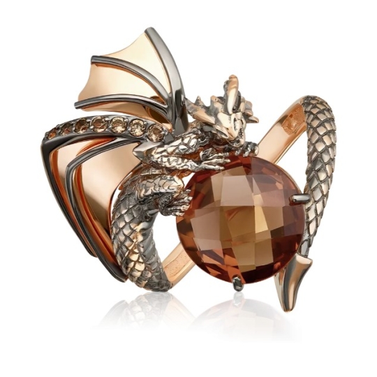 Подвеска из золота с цитрином и раухтопазами «Дракон»