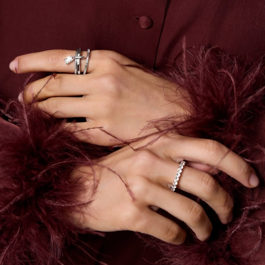 Кольцо-трансформер из серебра с фианитами