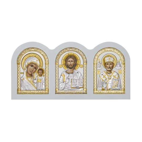 Автомобильная икона с образами "Казанская Божья Матерь", "Спаситель" и "Николай Чудотворец"