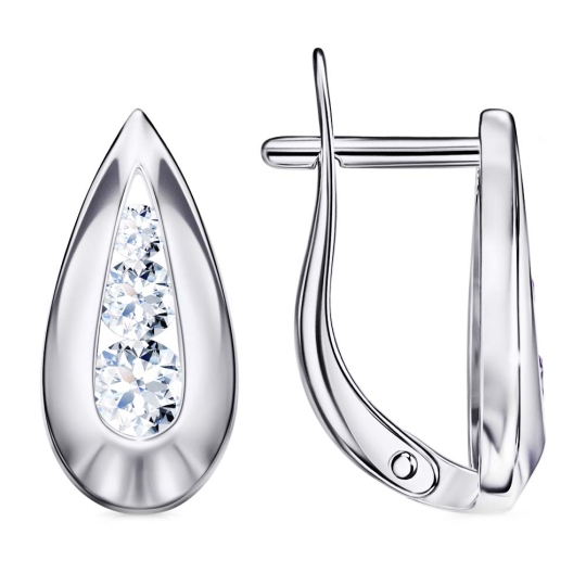 Серьги из серебра с горным хрусталем и фианитами