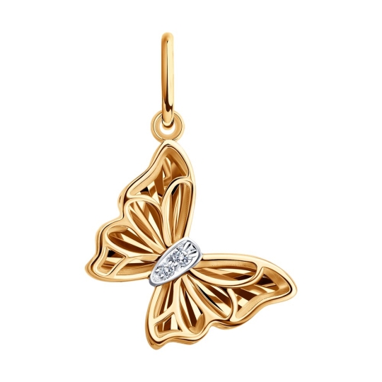 Подвеска из золота с родолитом и фианитами "Колибри"