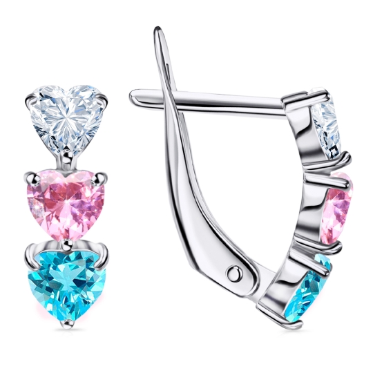 Серьги из серебра с хризолитами и фианитами