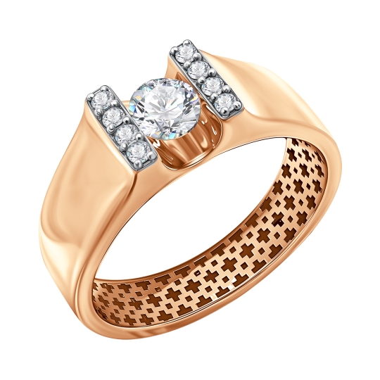 Кольцо из золота с рубиновыми корундами и фианитами