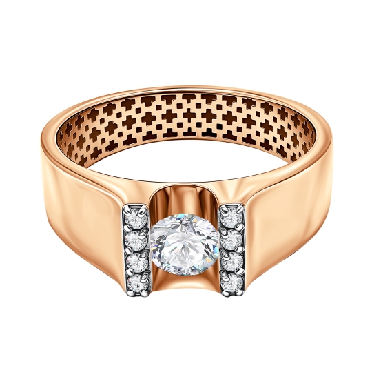 Кольцо из золота с рубиновыми корундами и фианитами