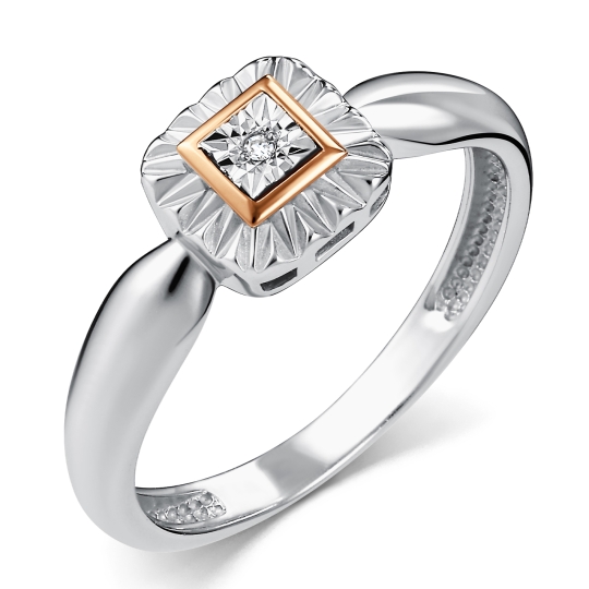 Кольцо из серебра с золотой вставкой и бриллиантом