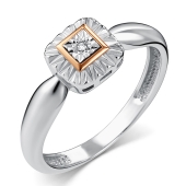 Кольцо из серебра с золотой вставкой и бриллиантом