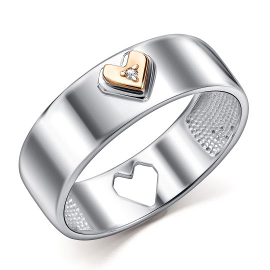 Кольцо из серебра с золотой вставкой и бриллиантом