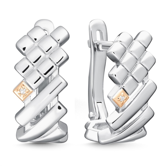 Серьги из серебра с золотыми вставками и бриллиантами