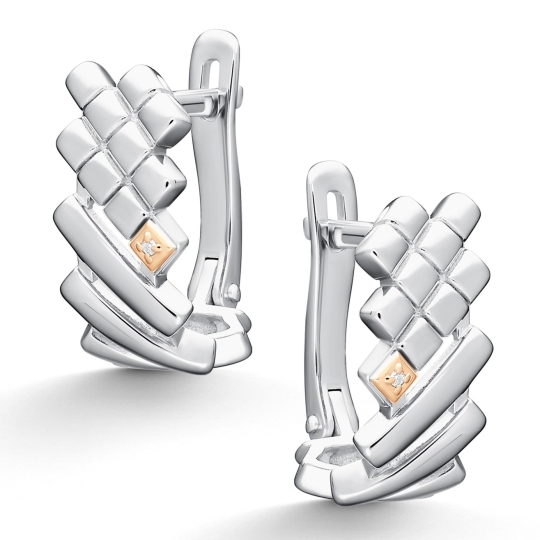 Серьги из серебра с золотыми вставками и бриллиантами