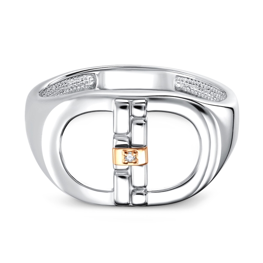 Кольцо из серебра с золотой вставкой и бриллиантом