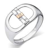 Кольцо из серебра с золотой вставкой и бриллиантом