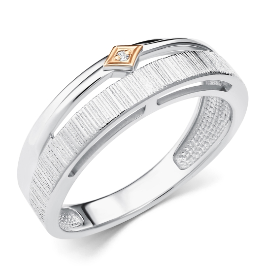 Кольцо из серебра с золотой вставкой бриллиантом