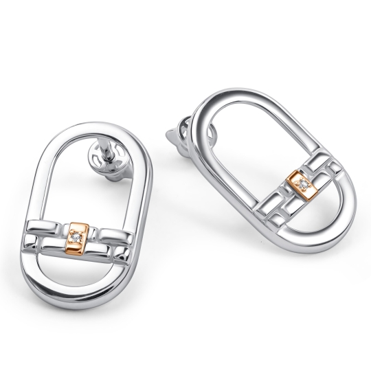 Серьги из серебра с золотой вставкой и бриллиантами