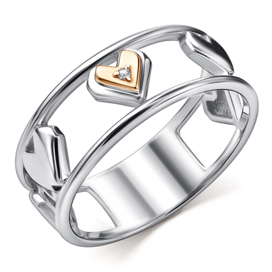 Кольцо из серебра с золотой вставкой и бриллиантом