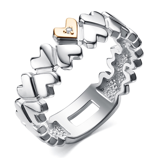 Кольцо из серебра с золотой вставкой и бриллиантом