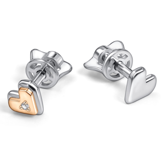 Серьги из серебра с золотой вставкой и бриллиантом