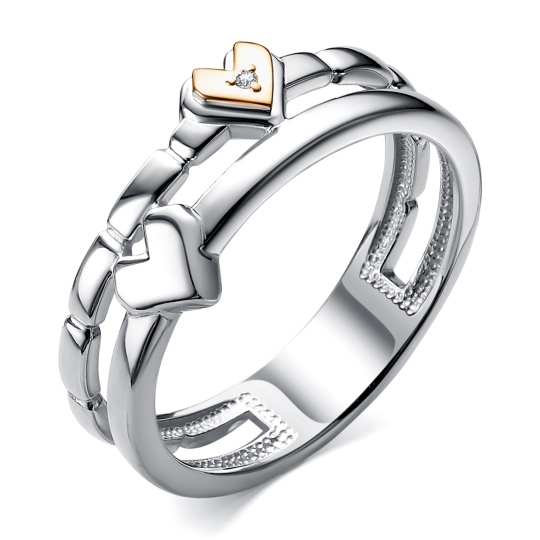 Серьги из серебра с золотой вставкой и бриллиантом