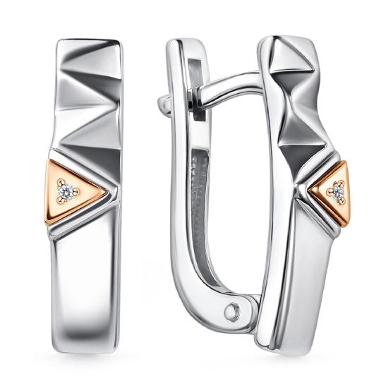 Серьги из серебра с золотыми вставками и бриллиантами