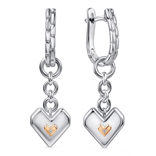 Серьги-трансформеры из серебра с золотыми вставками и бриллиантами