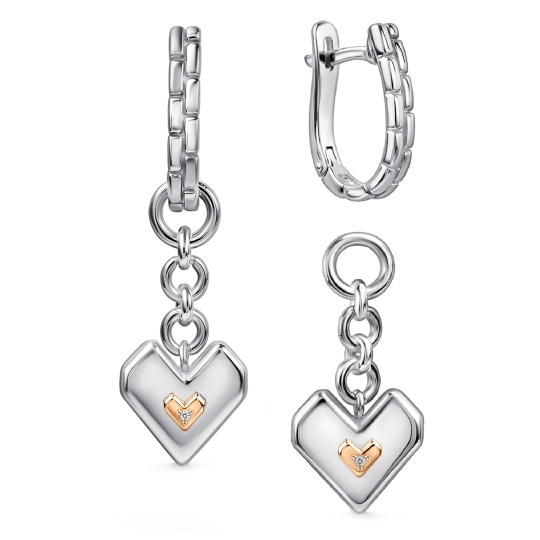 Серьги-трансформеры из серебра с золотыми вставками и бриллиантами