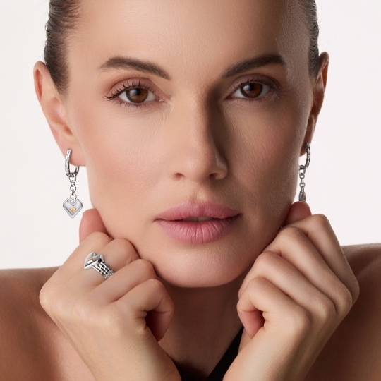 Серьги-трансформеры из серебра с золотыми вставками и бриллиантами