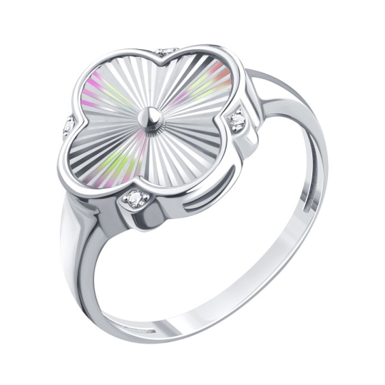 Кольцо из золота с алмазной гранью и фианитами