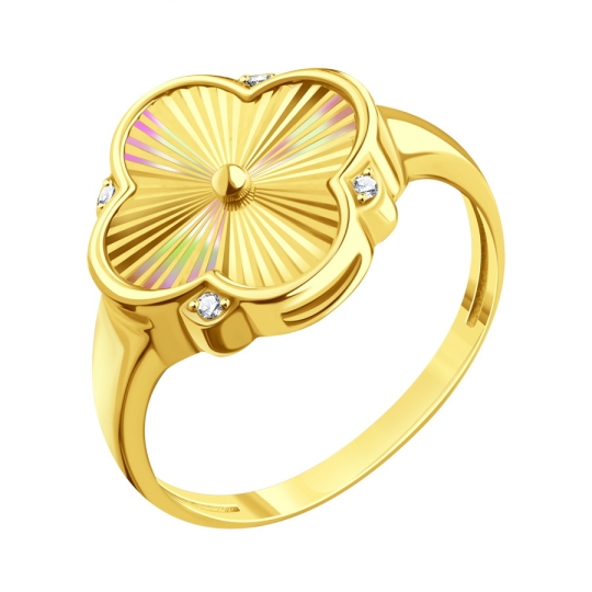 Кольцо из золота с алмазной гранью и фианитами