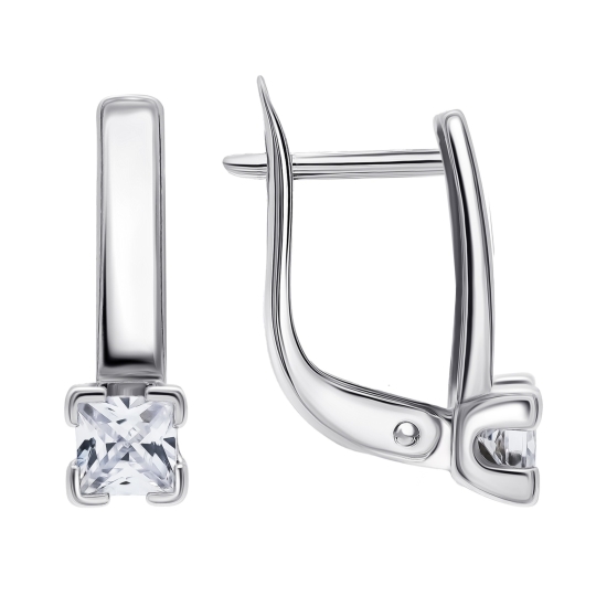 Одиночная серьга из серебра с фианитами